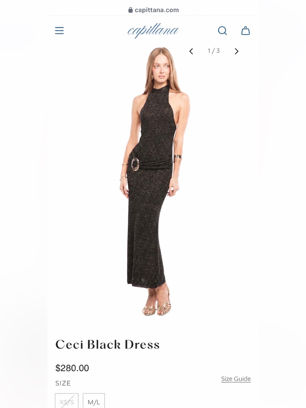 Capittana Ceci Black Maxi Dress – XS/S – NWT